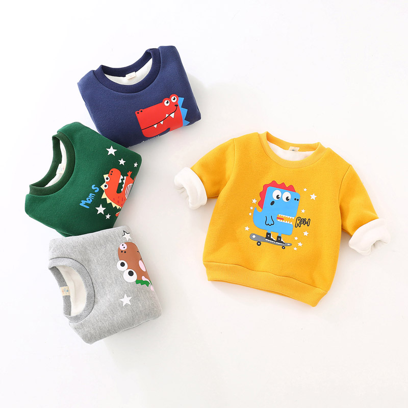 Áo Sweater Phối Nhung Dày Ấm Áp Kiểu Hoạt Hình Xinh Xắn Cho Bé Trai 3-45 - 6 Tuổi