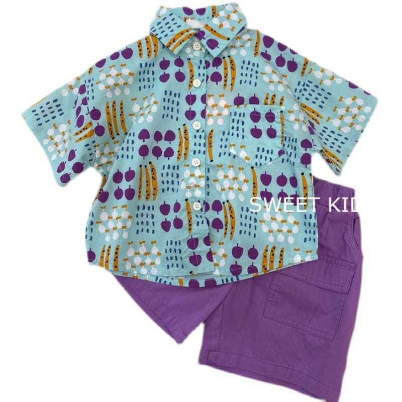 Bộ Áo Sơ Mi Cotton Tay Ngắn Và Quần Ngắn Phong Cách Hàn Quốc Thời Trang Mùa Hè Cho Bé Trai Và Gái