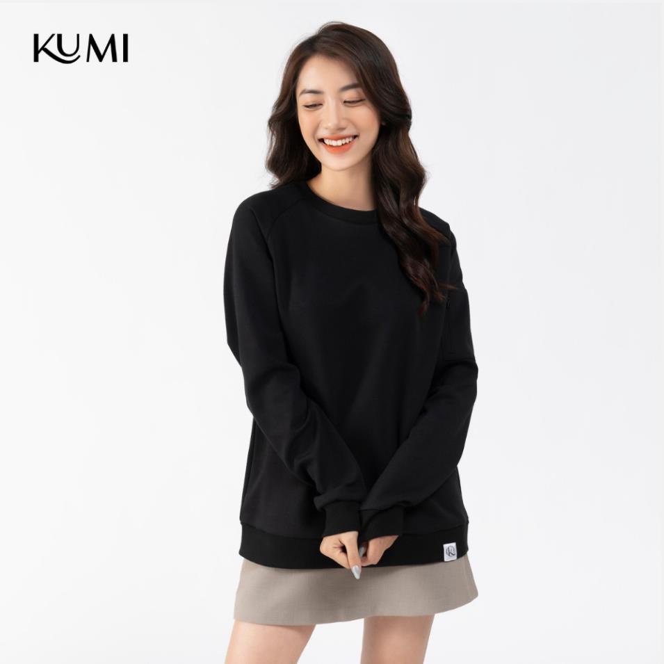 Áo Nỉ Nữ Dài Tay Có Túi Khóa Tay Chất Nỉ Bông Cao Cấp Kumi, Áo Nỉ Nữ Basic Thời Trang Trẻ Trung Năng Động - Đen | BigBuy360 - bigbuy360.vn