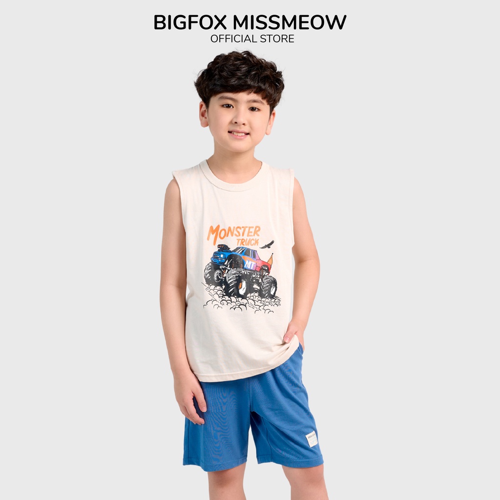 Bộ ba lỗ bé trai Bigfox - Miss Meow chất cotton mềm hình in ôtô monster struck size trẻ em 3,4,5,6,7,8,9,10,11 tuổi