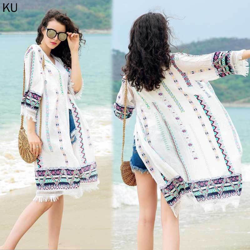 Áo khoác cardigan dài trung bình phối tua rua thời trang đi biển mùa hè cho nữ 2021
