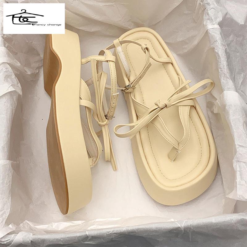 Giày Sandal Cao Gót Đế Dày Màu Đen Phong Cách Roman Thời Trang Mùa Hè 2022