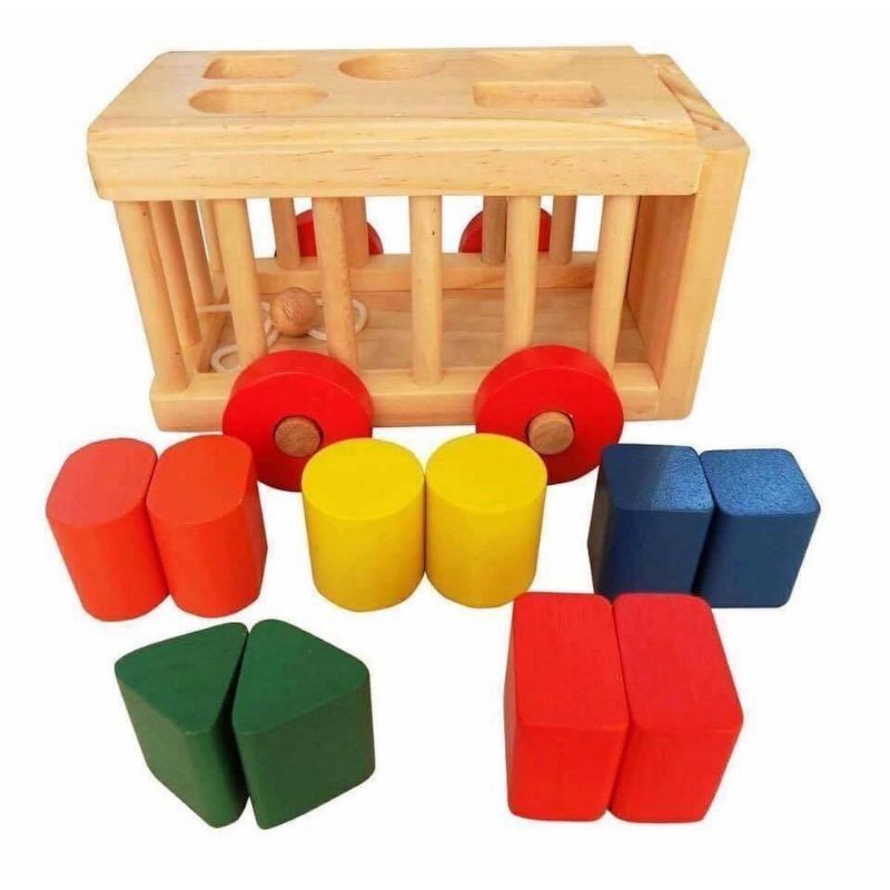 Xe Cũi Thả Hình Khối Gỗ Montessori - Giúp Bé Phát Triển Tư Duy Hình Khối, Màu Sắc