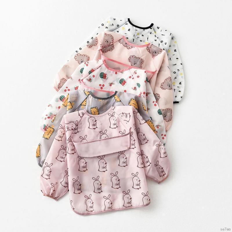 Yếm dài tay dễ thương chống thấm nước thời trang unisex cho bé tập ăn