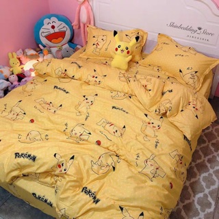 [Giá Rẻ] Set Chăn Ga Cotton Poly Pycachu Vàng Siêu Yêu _Shinbedding_