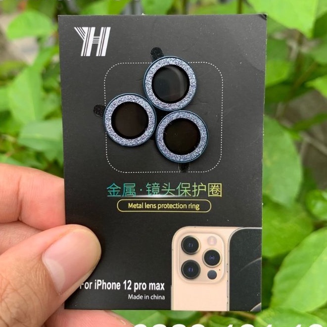 Bộ 3 mắt kim cương nhũ vỉ iPhone 11, 11 Pro Max, 12 Mini, 12, 12 Pro, 12 Pro Max bảo vệ camera