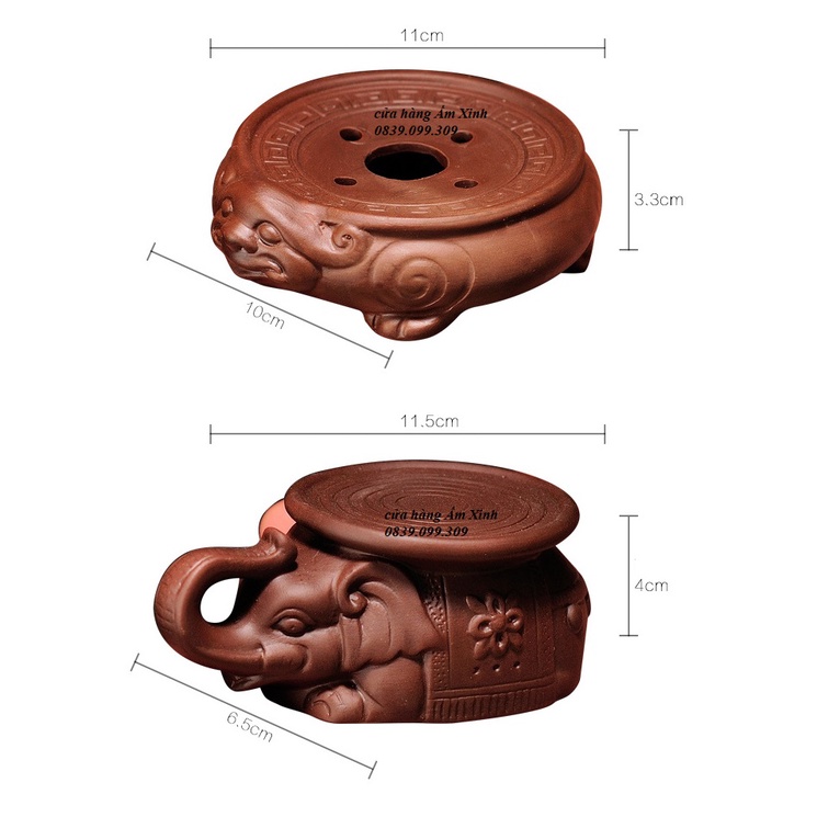 Đôn voi mini cõng ấm trà , chén, chậu bonsai