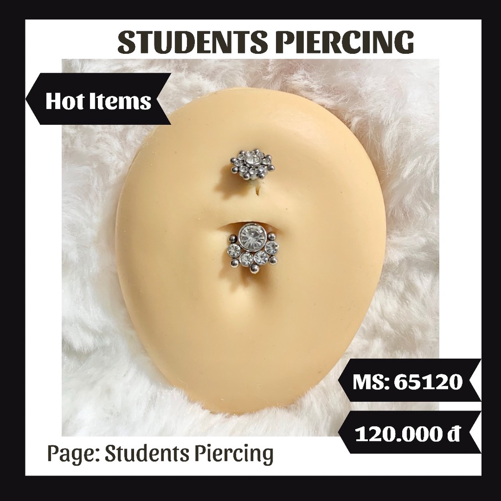 [Rẻ Vô Địch] Khuyên Rốn Họa Tiết Đá Viền Bo Cá Tính - Khuyên Thép 316L