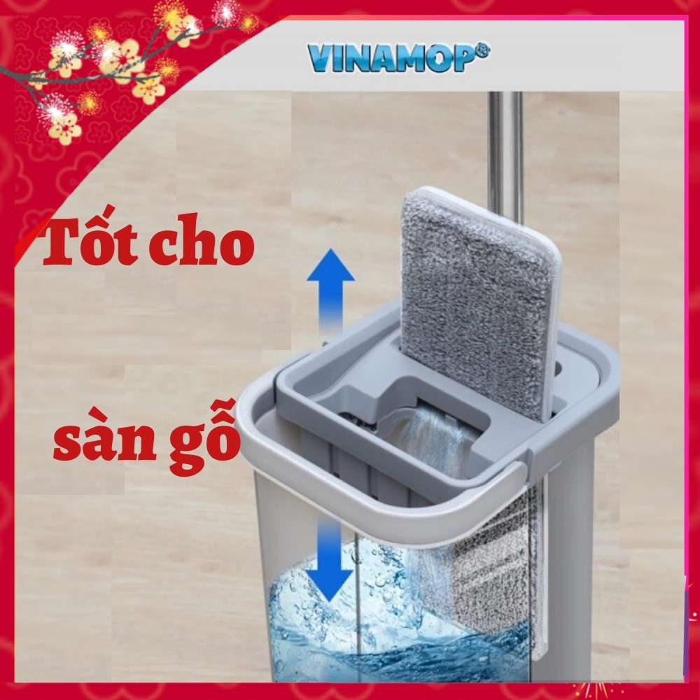 Bộ cây lau nhà thông minh có thùng 2 ngăn vắt và giặt tốt cho sàn gỗ -  Vinamop VNM19 quà tết ý nghĩa