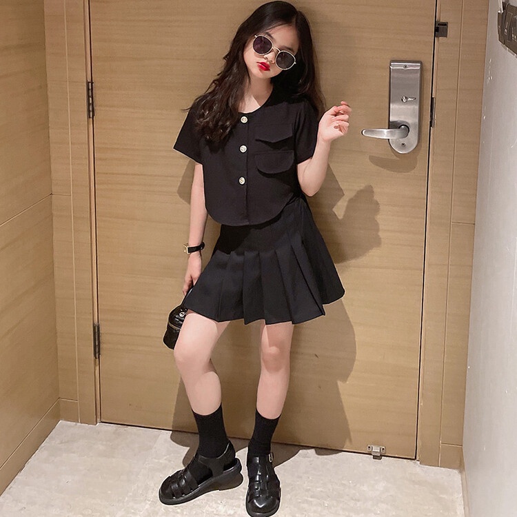 Bộ Áo Ngắn Tay+Chân Váy Xinh Xắn Thời Trang Hàn Quốc Dành Cho Bé 5-6 Tuổi Từ 6-7 Tuổi 7-8 Tuổi 8-9 Tuổi 9-10-11 Tuổi 11-12-13 Tuổi