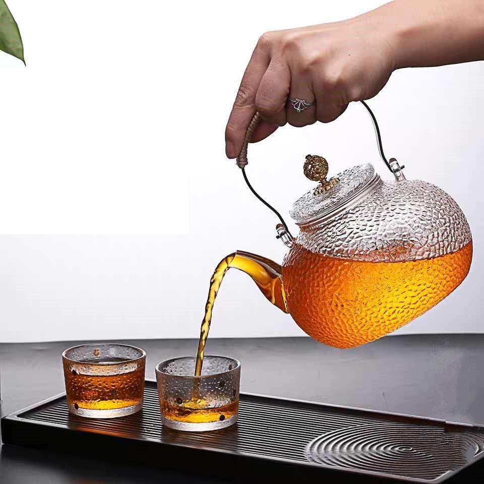 Ấm trà chịu nhiệt vân sần 900ml - ấm trà thuỷ tinh chịu nhiệt