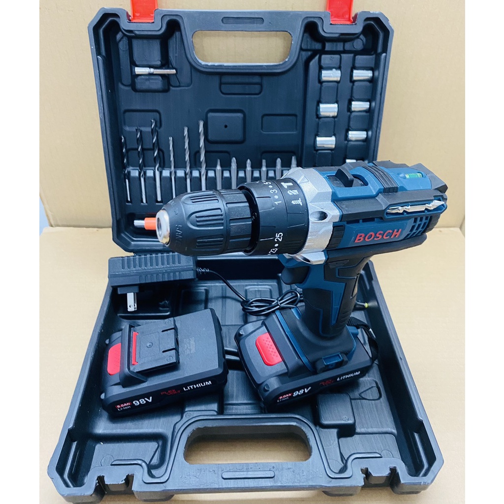 Máy khoan pin 98V BOSCH 3 chức năng có búa - Chuyên Khoan tường, Khoan sắt, Khoan gỗ, Bắt vít