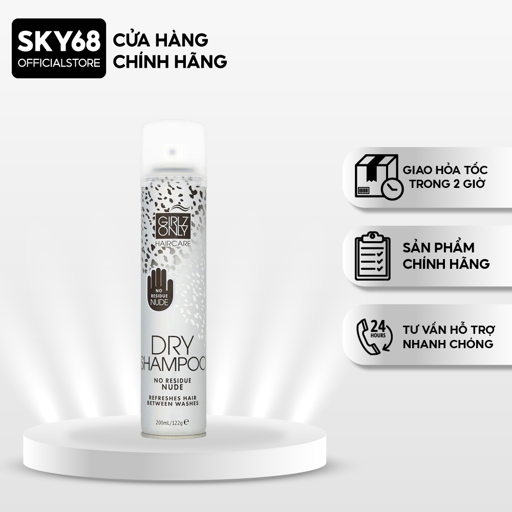 Dầu Gội Khô Giúp Tóc Sạch Dầu Và Trở Nên Bồng Bềnh Ngay Lập Tức Girlz Only Dry Shampoo 200ml - No Residue Nude (Trắng)