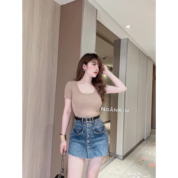 ÁO THUN TĂM BÉ CỔ VUÔNG CO GIÃN 4 CHIỀU MS90177