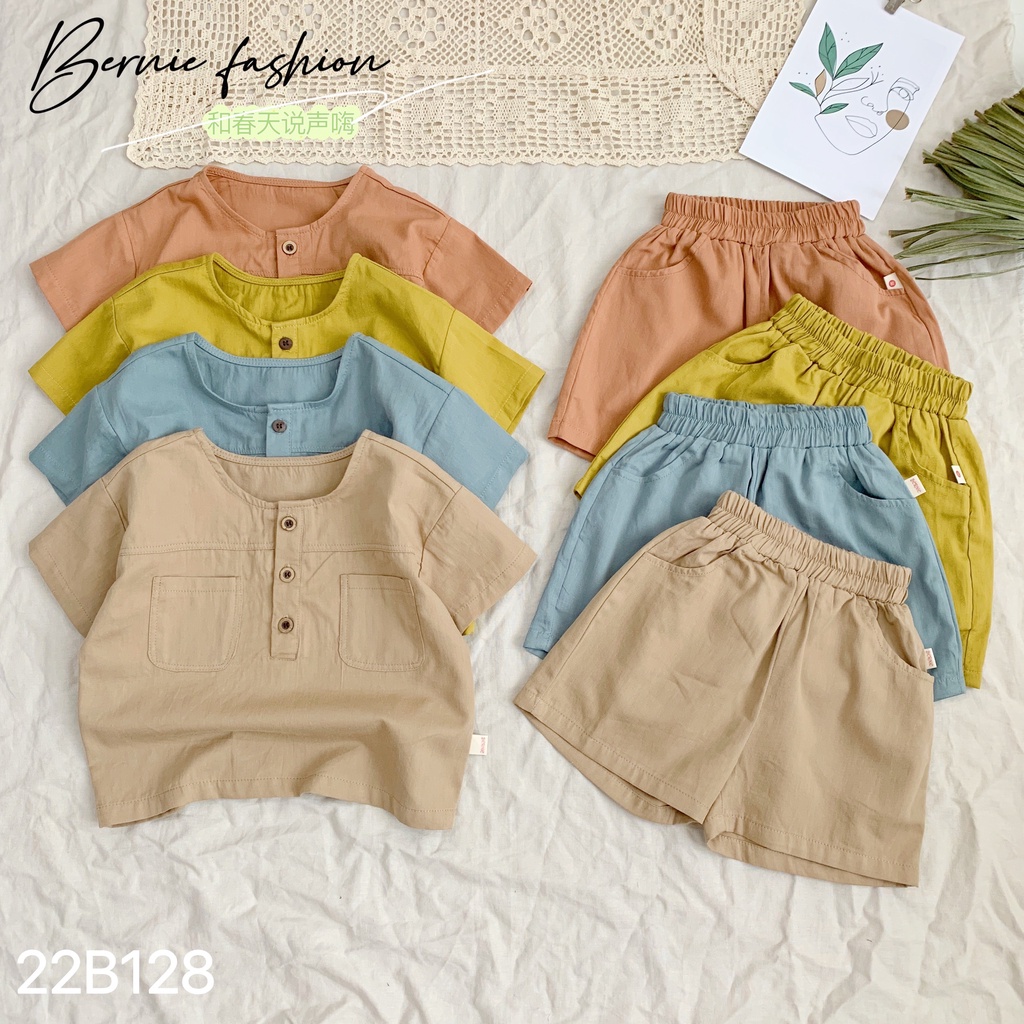 BERNIE - Bộ Thô Đũi Hàn Cổ Trụ Unisex Cho Bé Trai Bé Gái