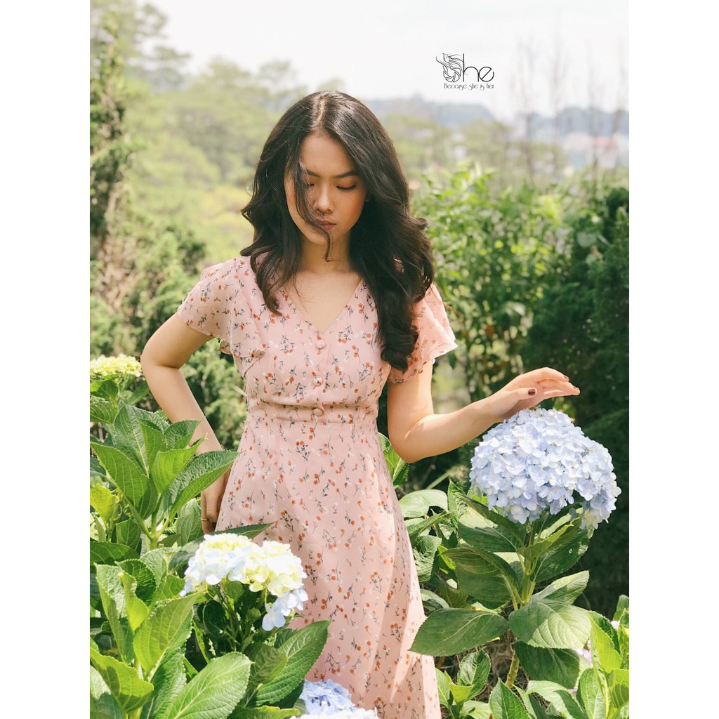 Váy hoa nhí voan bánh bèo xinh She, đầm nữ tiểu thư chữ A dài thiết kế SDX77 | BigBuy360 - bigbuy360.vn