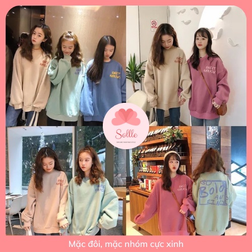 Áo sweater nỉ dáng rộng unisex thu đông dày dặn mềm mịn in chữ cá tính Hàn Quốc Sollle ASW01
