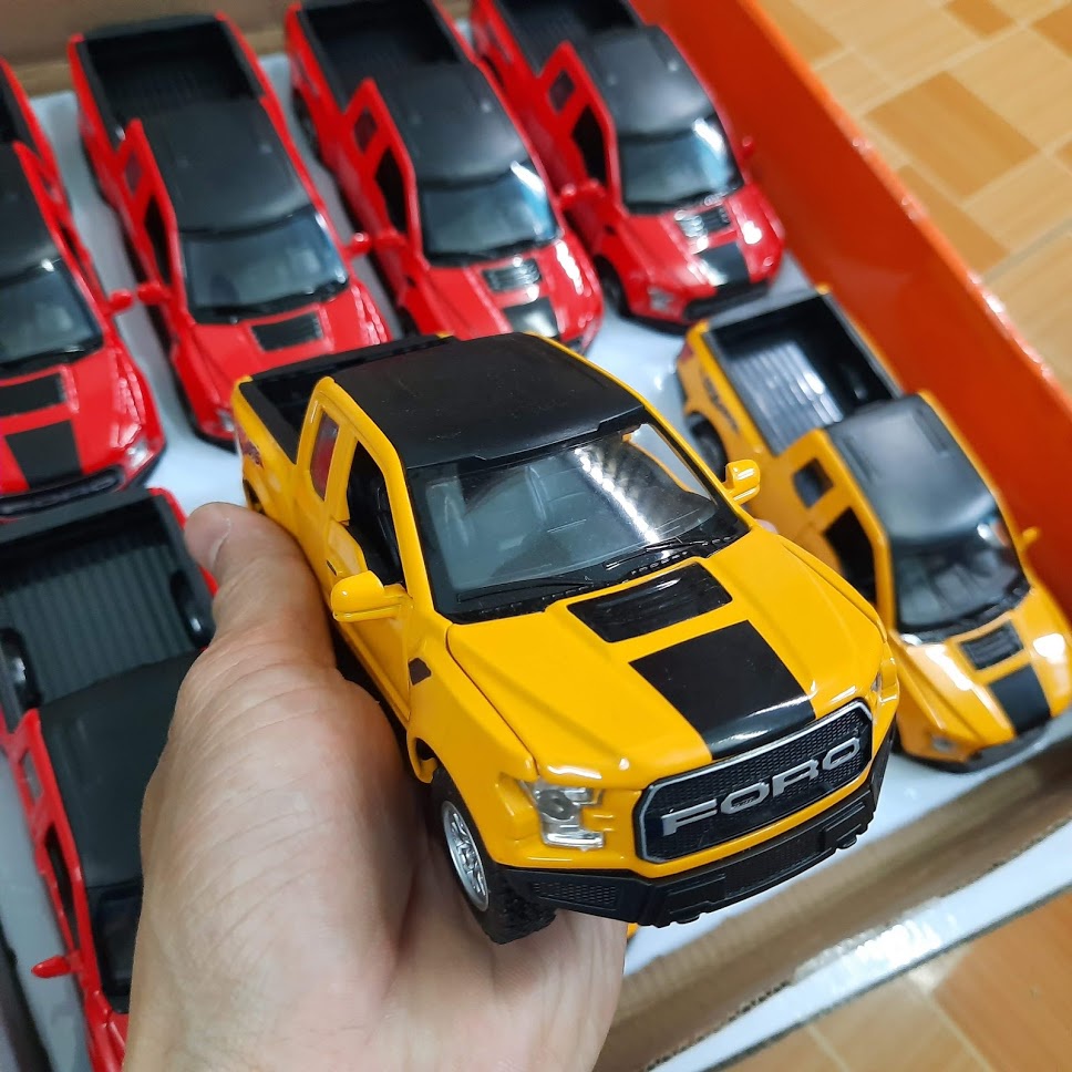 Xe mô hình ô tô Ford raptor F150 tỉ lệ 1:32 - Xe đồ chơi trẻ em bằng kim loại chạy cót có đèn và âm thanh mở được cửa