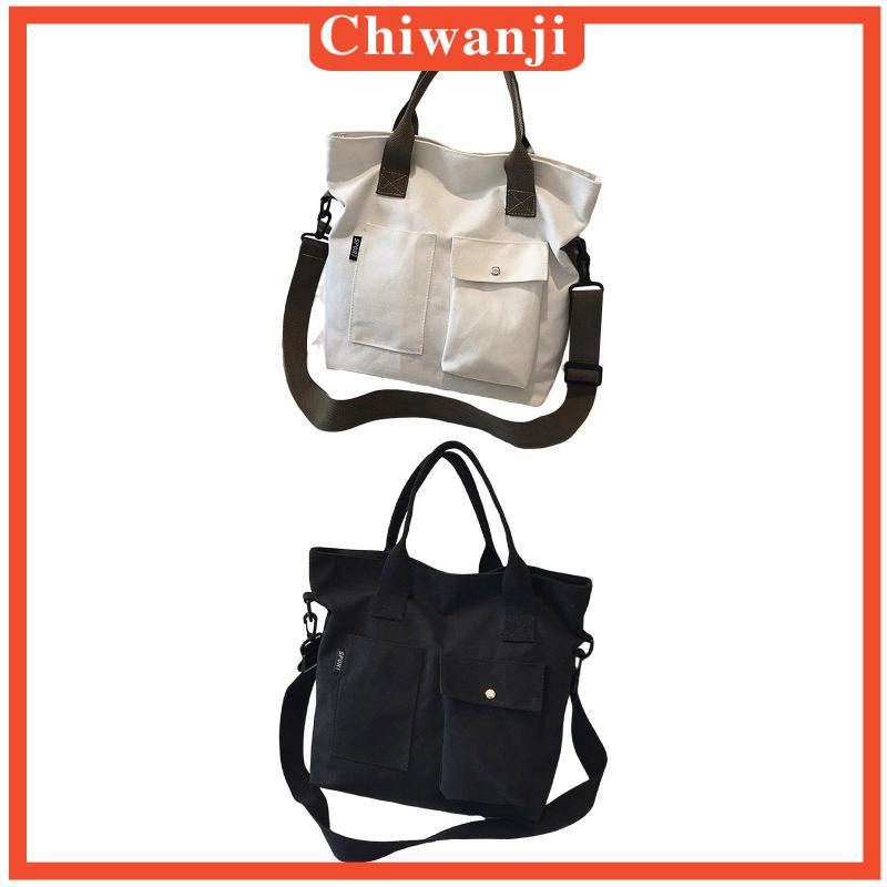 Túi Xách Tote Bằng Vải Canvas Màu Đen Có Nút Gài Tiện Dụng Cho Văn Phòng