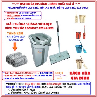 (MUA LẺ GIÁ SỈ) BỘ LAU NHÀ 360 ĐỘ VUÔNG CAO CẤP, CÂY LAU NHÀ INOX, KÈM HAI BÔNG LAU