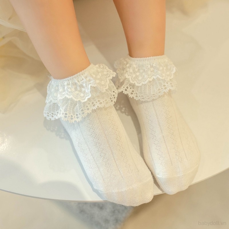 Vớ Cotton Phối Ren Thêu Họa Tiết Xinh Xắn Cho Bé Gái Tập Múa