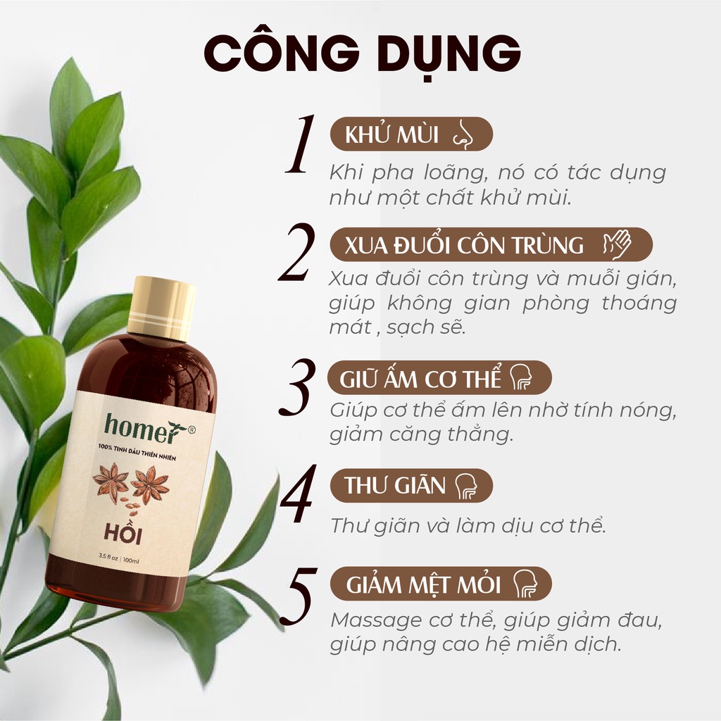 Tinh dầu Hoa Hồi Homer 500ML/ 1L - Star Anise Essential Oil  - đạt chuẩn chất lượng kiểm định