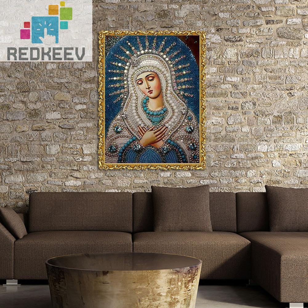 Bộ tranh đính đá 5d tự làm hình đức mẹ và thánh giá 1.13