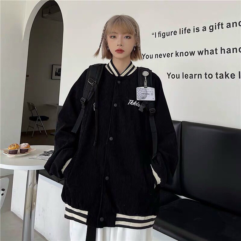 Áo Khoác Bomber TIKKER Chất Nhung Tăm - Áo Bomber Nam Nữ Unisex Freesize Thu Đông Rlzzang From Rộng | BigBuy360 - bigbuy360.vn