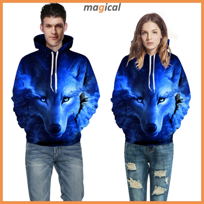 Áo hoodie in hình sói xanh 3D cho nam nữ