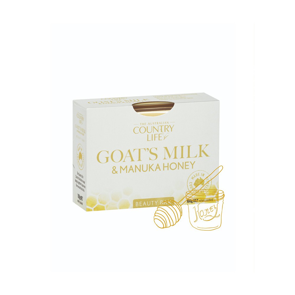 Xà bông cục Country Life Goat's Milk Úc 100g, chiết xuất kết hợp sữa dê và mật ong, oải hương, tầm xuân, đu đủ, trà xanh