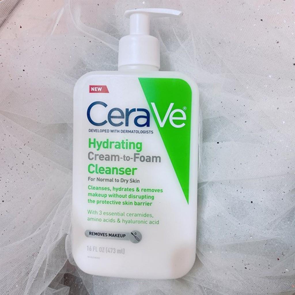Sữa Rửa Mặt Tẩy Trang Cho Da Thường Và Da Khô CeraVe Hydrating Cream To Foam Cleanser - Chính Hãng