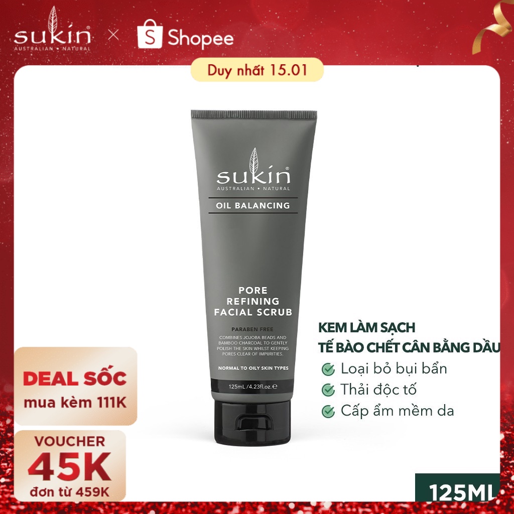 Kem Làm Sạch Tế Bào Chết Cân Bằng Dầu Sukin Oil Balancing Pore Refining Facial Scrub 125ml