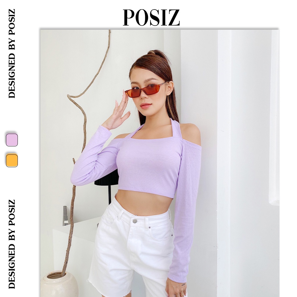 Áo croptop tay dài bẹt vai POSIZ áo croptop ôm dây yếm bản to A147