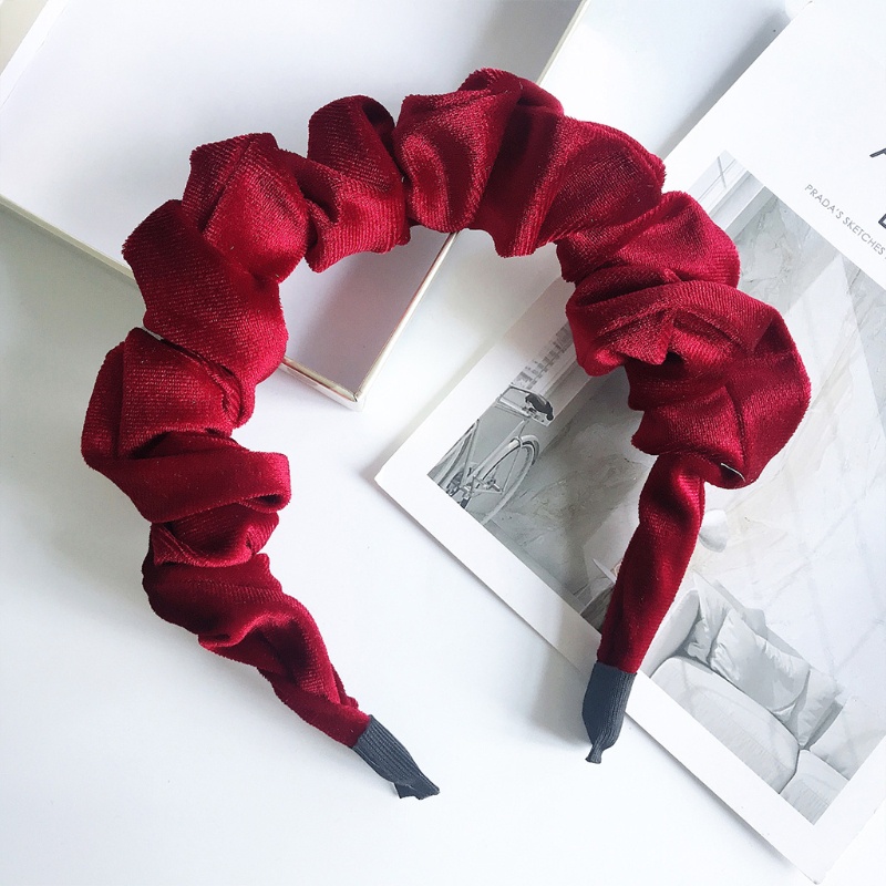 Băng Đô Nhung Bản Rộng Màu Trơn Phong Cách Thập Niên 90