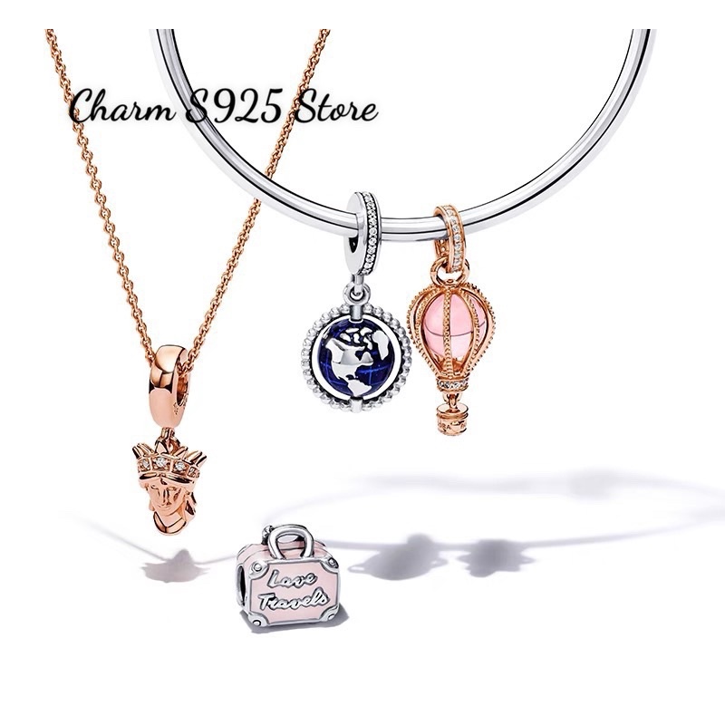 charm pan treo khinh khí cầu vàng hồng bạc s925 cao cấp