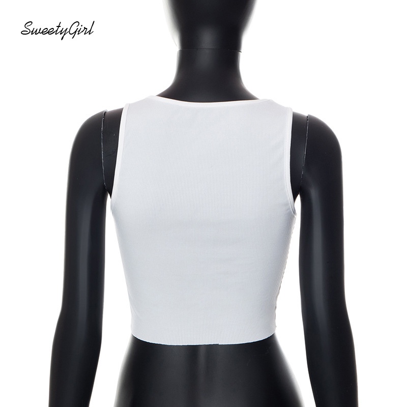 Áo Tank Top Cổ Chữ U In Chữ Màu Trắng Tương Phản Thời Trang 2022 Quyến Rũ Cho Nữ