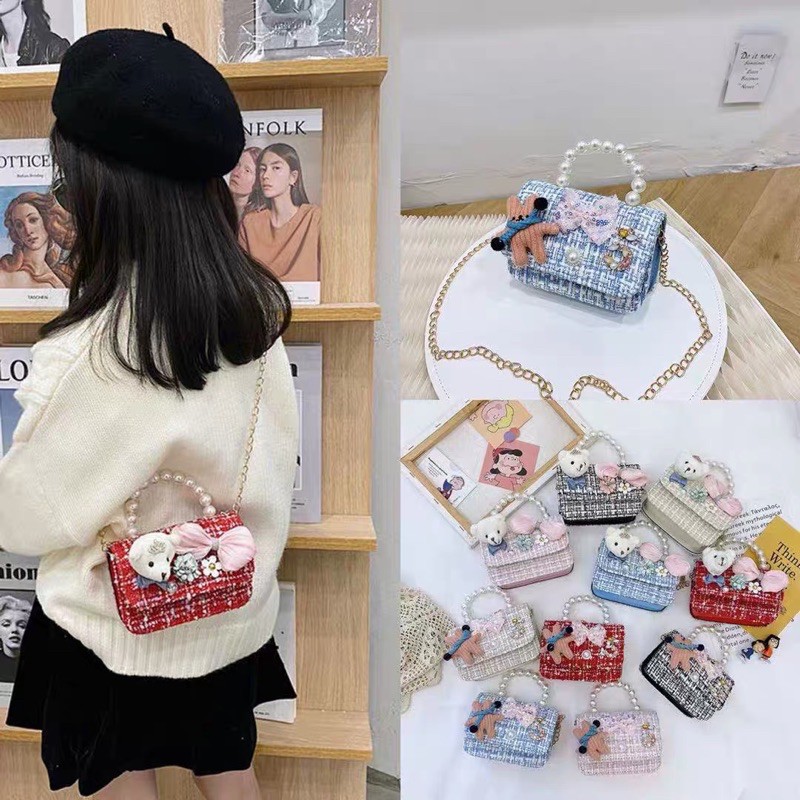 [Mã FAMAYWA2 giảm 10k đơn từ 50k] Túi dạ đính hoa+🐻gấu TÚI XINH CHO BÉ 046 | BigBuy360 - bigbuy360.vn