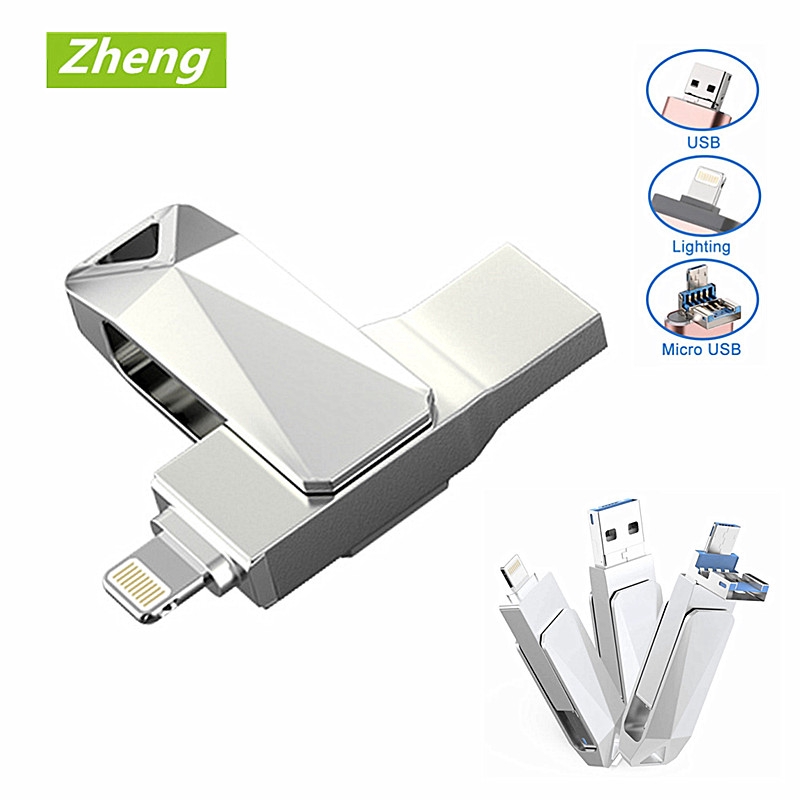 USB Kim Loại Chống Nước 512GB-16BG 3 Trong 1 Dành Cho iOS iPhone iPad Android PC