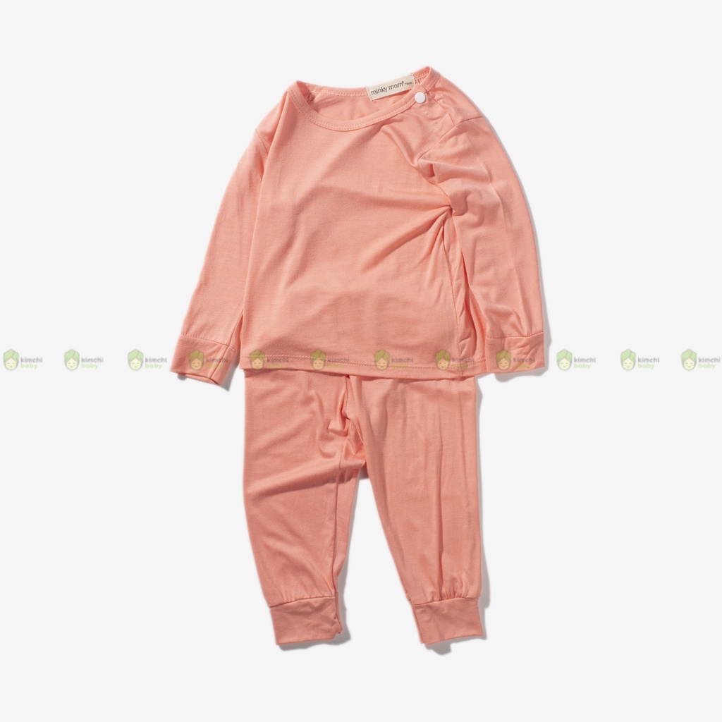 Đồ Bộ Bé Gái, Bé Trai Minky Mom Vải Thun Lạnh Cài Vai Basic Mềm Mịn, Bộ Dài Tay Cho Bé Mặc Nhà Thu Đông MKMTD2101