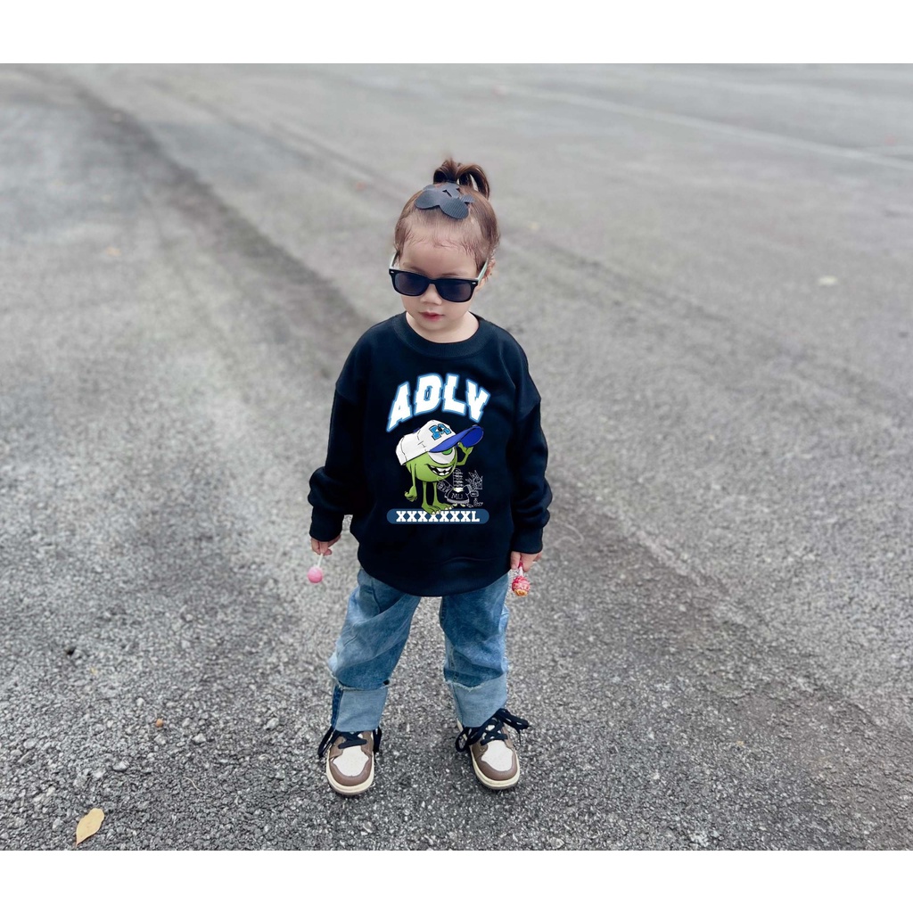 Áo nỉ cổ tròn ADLV monster cho bé , áo sweater cho bé unisex , Kid_genZ