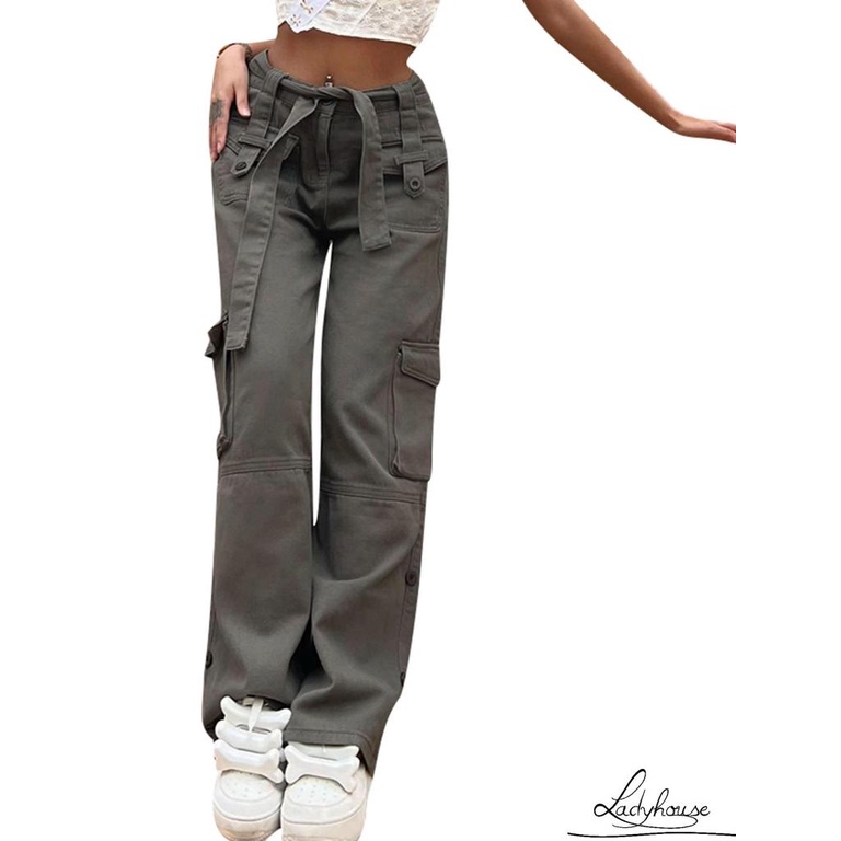 Quần Jeans Ống Đứng Màu Trơn Có Túi Và Thắt Lưng Cho Nữ