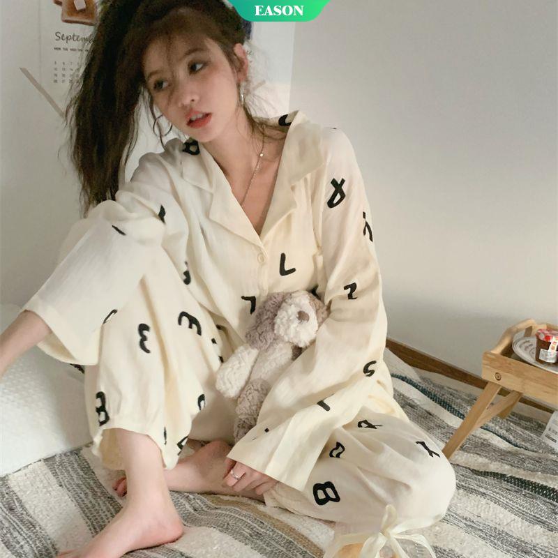 Bộ Đồ Ngủ Tay Dài In Chữ Thời Trang Xuân Thu 2022 Dễ Thương