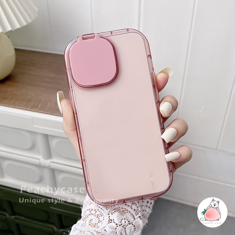 Ốp Điện Thoại TPU Mềm Trong Suốt Màu Trơn Tích Hợp Gương Trang Điểm Cho iPhone 13 12 Pro Max 11 Xr Xs Max X