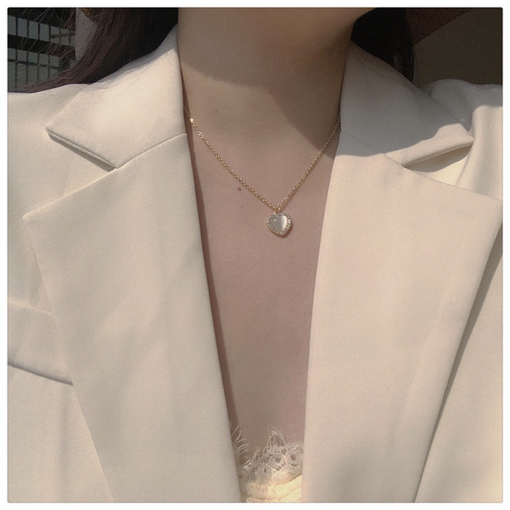 Dây chuyền mặt hình trái tim đính đá opal nhân tạo phong cách Hàn Quốc thời trang dành cho nữ Yanqueens Đồ trang sức