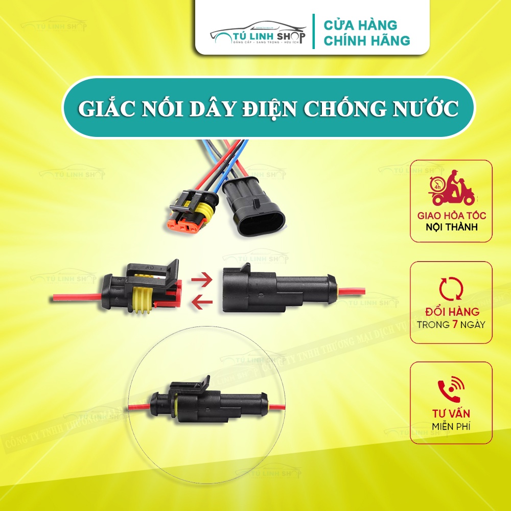 Đầu cút jack, giắc nối dây điện chống nước dùng cho xe máy, ô tô (có dây điện sẵn)