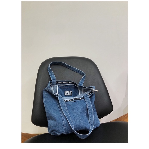 Túi tote đeo vai vải jean denim cỡ lớn MISCHIEF ulzzang Hàn Quốc (có sẵn)