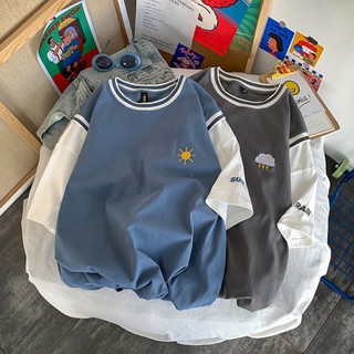 Áo Thun Layer Unisex-  Thêu Hình Thời Tiết-  Tay Lỡ Form Rộng - Mặc Lớp, Nhóm, Cặp Đôi