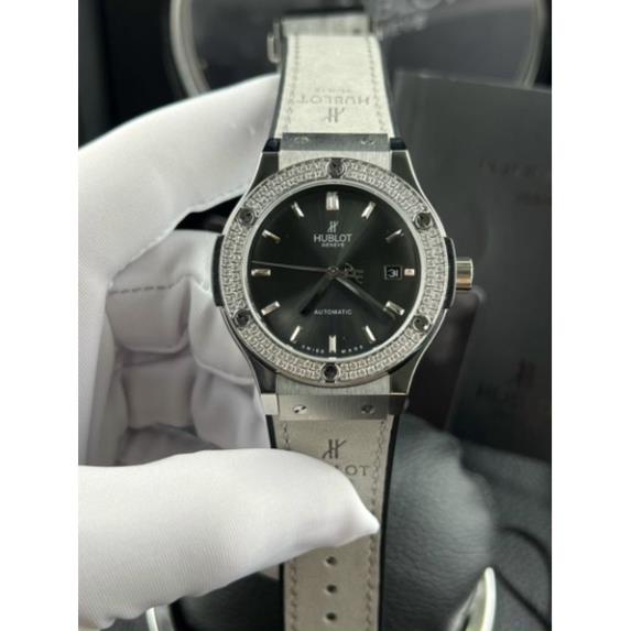 Đồng hồ nam tay nhỏ đồng hồ cơ nam lộ cơ HubIot dây da size 38/42mm.