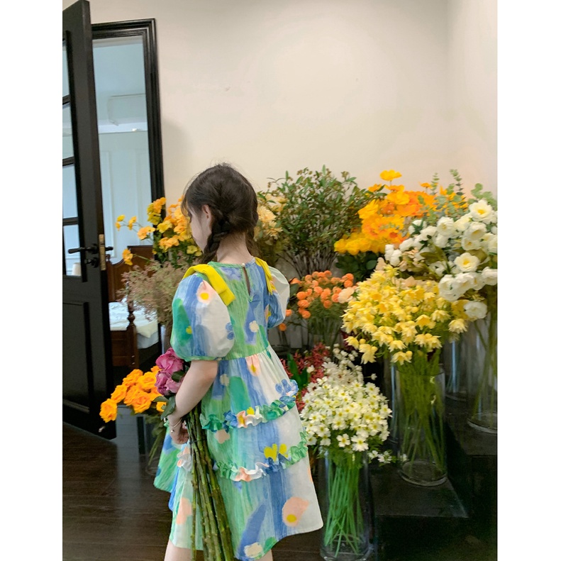 Đầm Công Chúa Họa Tiết Tranh Sơn Dầu Ngọt Ngào Cho Bé Gái 3-8 Tuổi