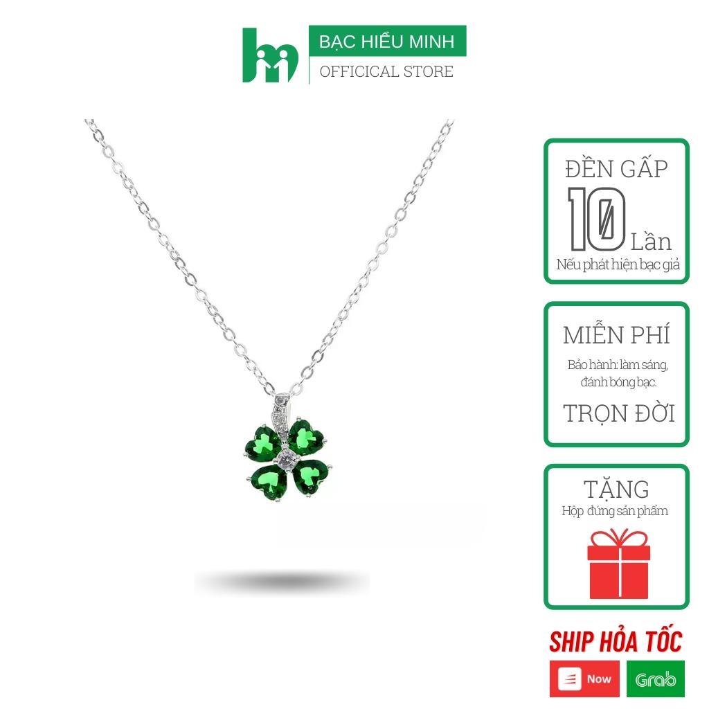 Vòng cổ cỏ 4 lá may mắn bạc 925 đơn giản nữ tính đá màu xanh BẠC HIỂU MINH DMD015G